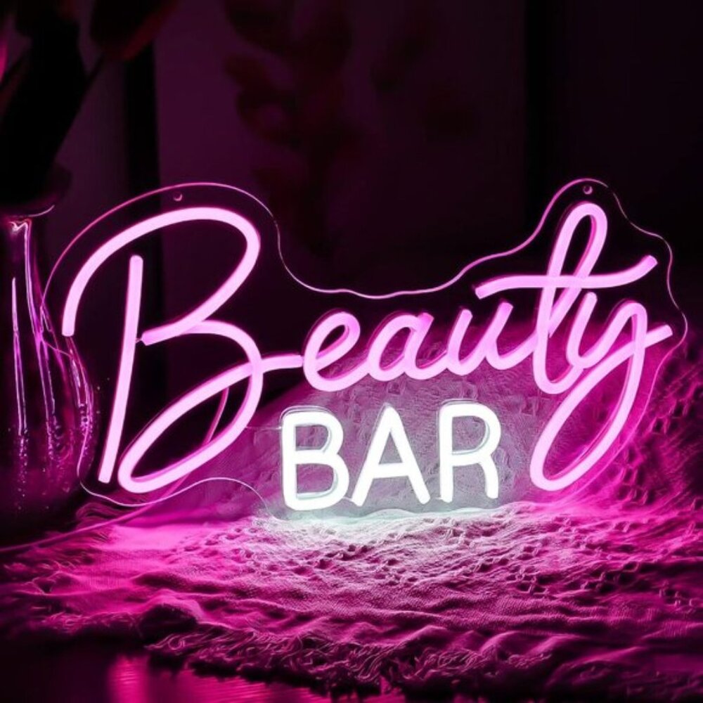 New Beauty Bar Neon Sign, Pink LED Light for Wall, Makeup Room & Bedroom Decor